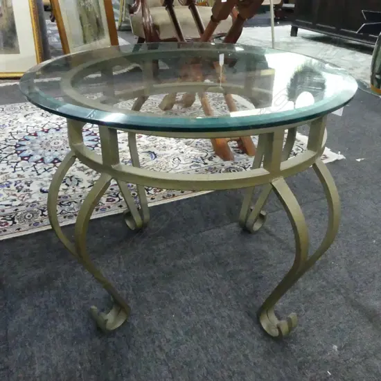 GLASS TOPPED SIDE TABLE, Dia.600mm