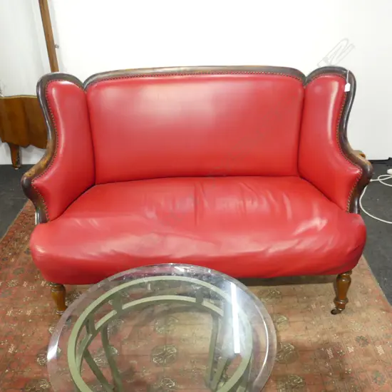 RED LEATHER SOFA, 1400 x 700 x 910mm