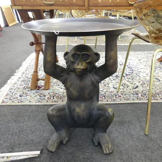 BRONZED RESIN MONKEY SIDE TABLE 465mm dia H.590mm