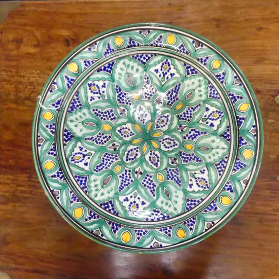 LG MOROCCAN GREEN GLAZED SHALLOW BOWL/PLATTER, Dia.520mm