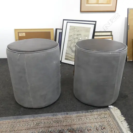 PR LEATHER & CANVAS FOOTSTOOLS EX LE FORGE H.500mm, 430mm dia