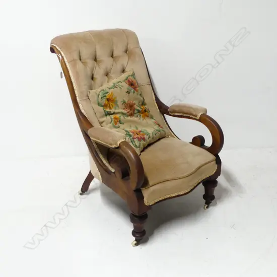 VICTORIAN ARM CHAIR, SCROLL ARM