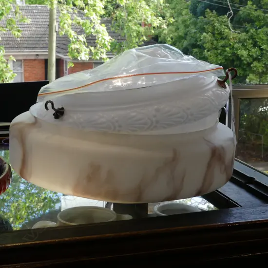 2 GLASS LIGHT FITTINGS, DECO 350mm dia, VICTORIAN STYLE-