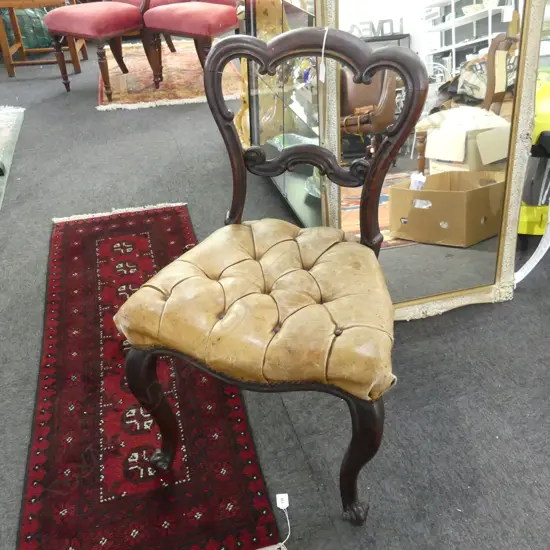 VICTORIAN DINING CHAIR, BUTTONED LEATHER SEAT