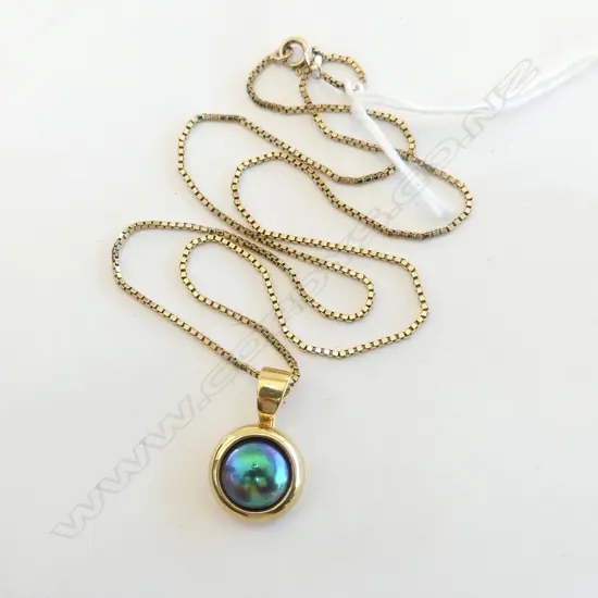 18ct Y/GOLD & PAUA PEARL PENDANT/ENHANCER on 9ct Y/GOLD fine box CHAIN  50cm 7.2gms by Jewellers Bench