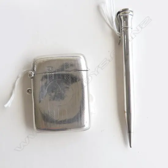 SILVER VESTA BOX & SILVER PENCIL, 52gm