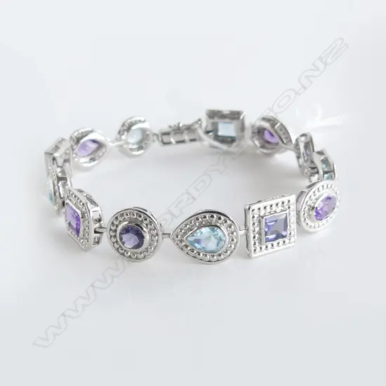 SILVER BLUE TOPAZ & AMETHYST BRACELET (NEW)