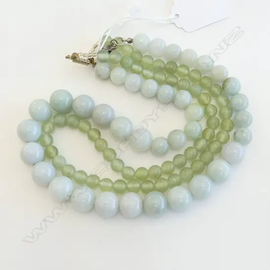 2 PALE GREEN JADE? NECKLACES 1 w SILVER ROSE CLASP