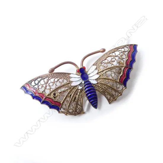 VINTAGE ENAMEL AND METAL BUTTERFLY BROOCH L 60MM