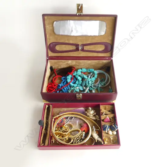 JEWEL BOX INCLUDES COSTUME JEWELLERY NECKLACES BROOCHES EARRINGS ETC 2 TIERS