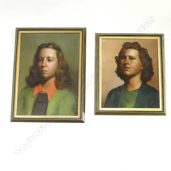 FEMALE PORTRAIT (peach collar), ARTIST UNKNOWN, OIL ON BOARD 500 x 360mm & FEMALE PORTRAIT OIL on BOARD 415 x 335mm