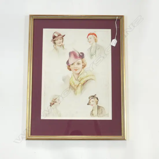 JOHN K FOSTER, FASHION HATS W/C, SIGNED, 310 x 420mm