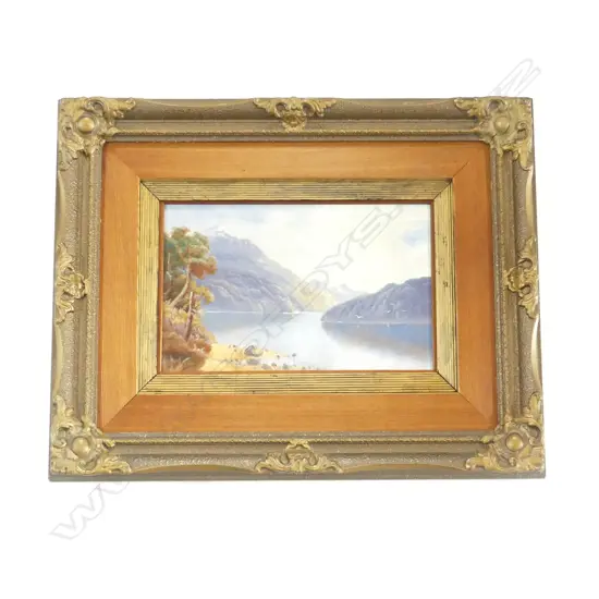 HENRY WILLIAM KIRKWOOD (1854-1925) LAKE & MOUNTAIN SCENE, OIL ON BOARD, INITIALED, 170 x 270mm