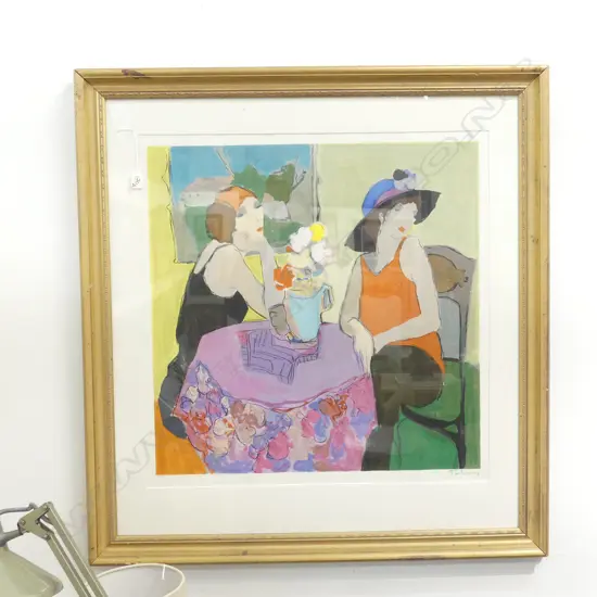 ITZCHAK TARKAY SERIGRAPH PRINT A/P "2 WOMEN AT A TABLE" 730 x 710 GILT FRAME Estimate: