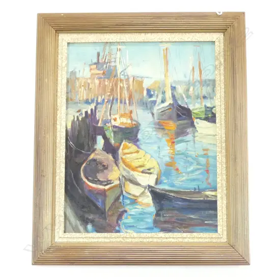 HARBOUR SCENE, ARTIST UNKNOWN, OIL ON BOARD 330 x 260mm