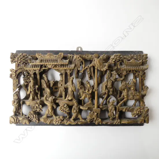 ORIENTAL CARVED WOODEN PANEL 240x400mm