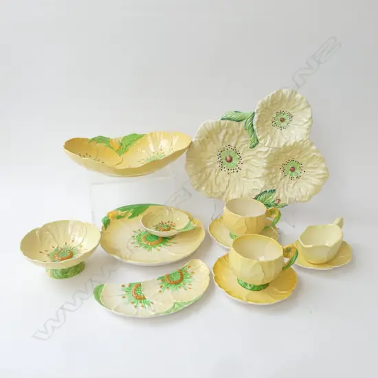 9 PCES CARLTON WARE, YELLOW FLOWER