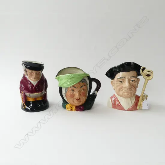 3 ROYAL DOULTON CHARACTER JUGS; HUNTSMAN, GAOLER, SAIREY GUMP H.185mm