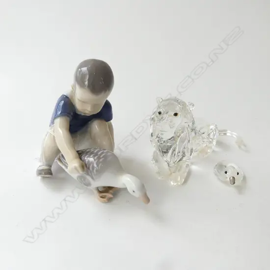 SWAROVSKI LION L.130mm & DUCK + B&G COPENHAGEN BOY & DUCK 