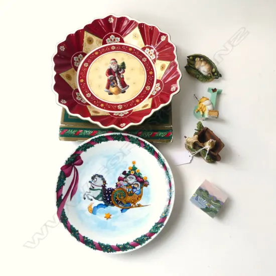 2 XMAS PLATES, VILLEROY & BOCH 255mm dia, R. COPENHAGEN + 3 BEATRIX POTTER + TUI MORSE CONTAINER