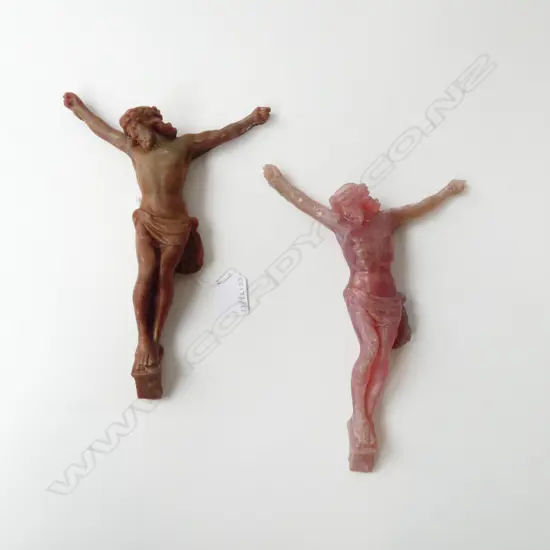 TWO VINTAGE JESUS CHRIST CROSS FIGURES IN RESIN, L.250MM W.170MM