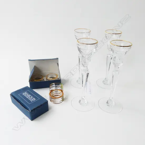 10 PCES MARQUIS BY WATERFORD; 6 NAPKIN RINGS + 4 CANDLESTICKS H.200mm