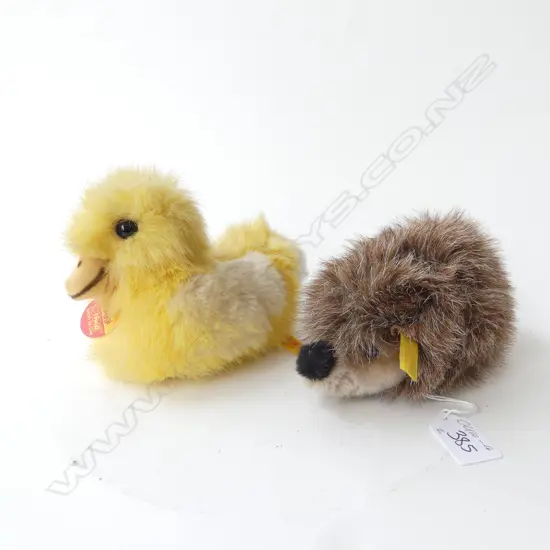 2 VINTAGE STEIFF SOFT TOYS 'WAGGI' THE DUCK 1980 w LABEL/TAG/BUTTON & HEDGEHOD 1980 TAG/BUTTON