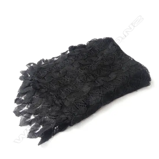ANTIQUE BLACK LACE SCARF OR SHAWL IN EXCELLENT CONDITION, L.1900 W.440MM