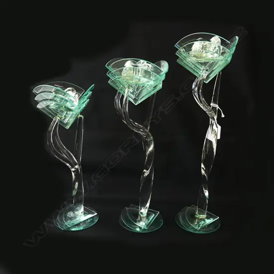 3 ITALIAN VENETION GLASS CANDLESTICKS C1980 TALLEST H 400 MM MINOR CHIP