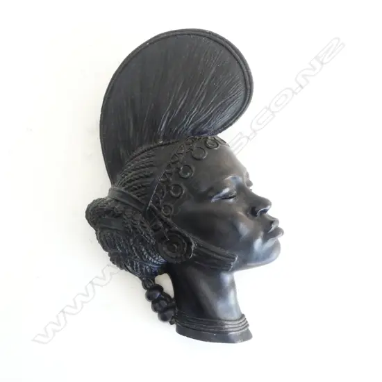 BLACK AFRICAN FEMALE  SOLID RESIN? MID CENTURY WALL MASK H. 240mm
