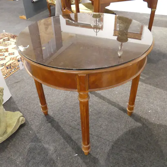 MAHOGANY GLASS TOPPED SIDE TABLE 670mm dia H.650mm