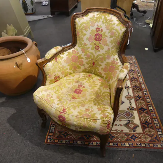FRENCH STYLE UPHOLSTERED ARMCHAIR...