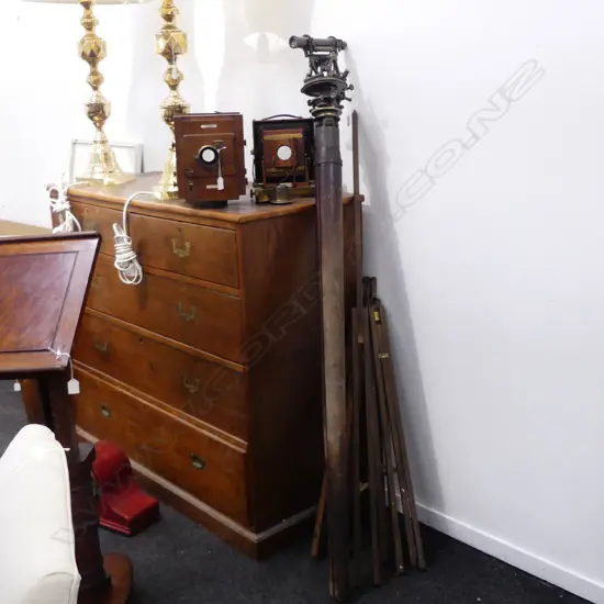 2 ANTIQUE CAMERAS; THORNTON PICKARD 'IMPERIAL' & J. LANCASTER B'HAM 'THE INTERNATIONAL' & + 6 TRIPOD LEGS