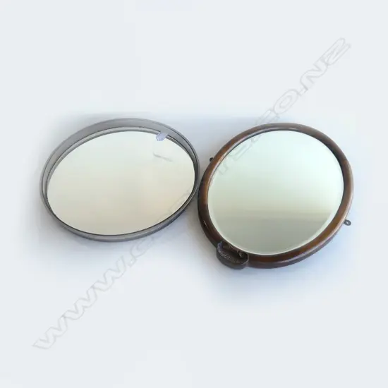 2 MIRRORS; NORD 410mm dia, OVAL w. WOODEN FRAME 515x370mm