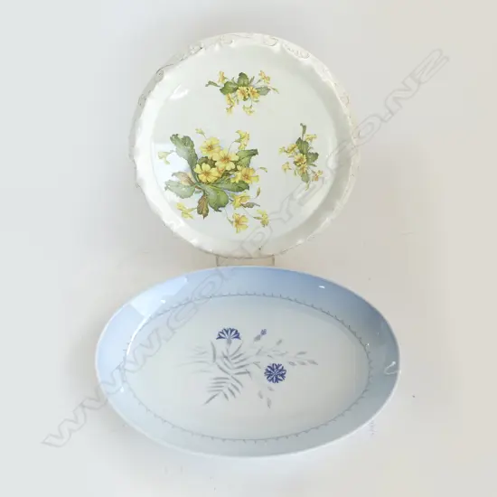 ENGLISH CAKE PLATE 290mm dia, B&G DENMARK OVAL PLATTER W.340mm