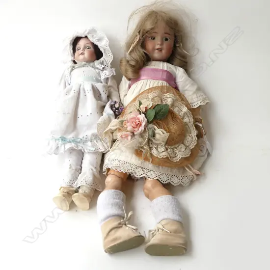2 ANTIQUE DOLLS; LARGER w. FINGER MISSING H.600mm, OTHER SLEEPY EYE