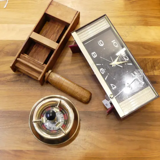 RETRO CLOCK, WOODEN CLACKER, ASHTRAY