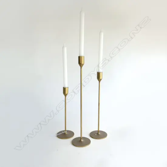 3 SKULTUNA POLISHED BRASS CANDLESTICKS H.450mm