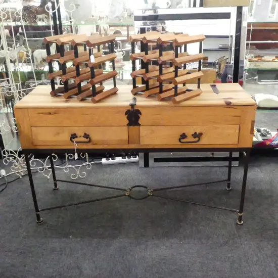 RUSTIC WOODEN HALL TABLE w. IRON HARDWARE 1280x410x770mm