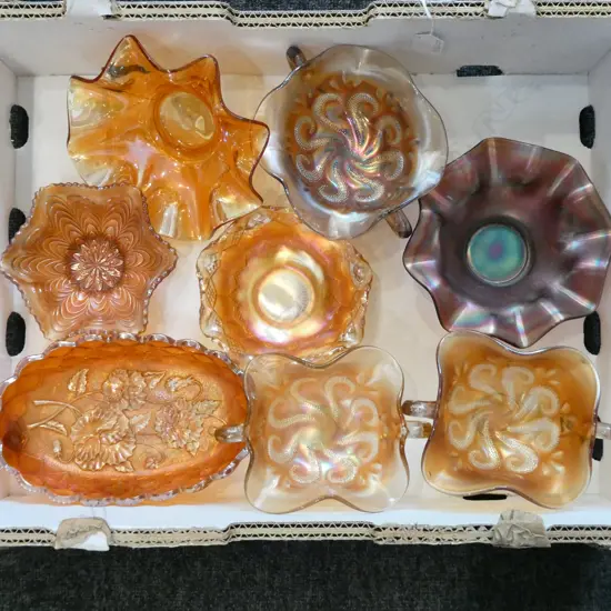  EIGHT CARNIVAL GLASS BOWLS VARIOUS PATTERNS