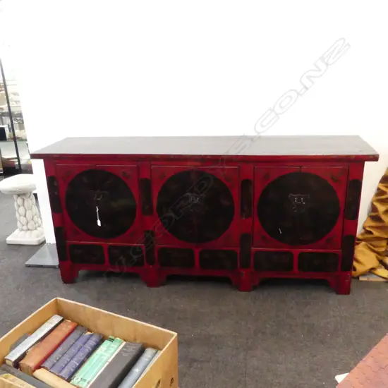 ORIENTAL BLACK & RED LACQUER CABINET 1840x470x825mm