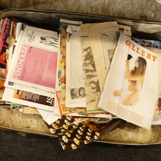 VINTAGE MENS MAGAZINES IN SUITCASE; PENTHOUSE ETC