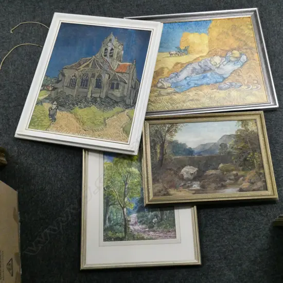 2 VAN GOGH PRINTS, 2 ORIGINAL LANDSCAPES