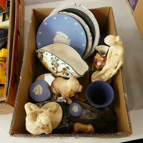 ASST. CHINA; WEDGWOOD ETC, 2 RESIN FIGURES, SYLVAC DOG & PUPPY