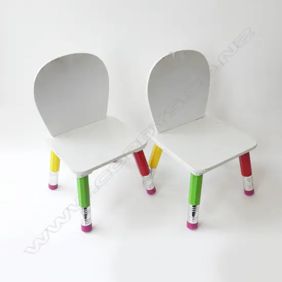 2 CHILDRENS CHAIRS WITH COLOURED PENCIL STYLE LEGS H.500MM
