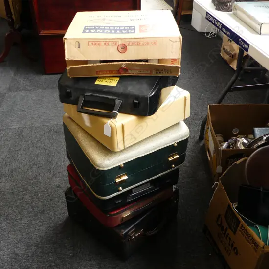6 CASED TYPEWRITERS + PHONOGRAPH & TAI AIRLINES BAG AF