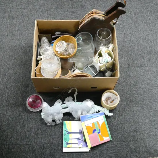 ROLLING PIN, BELLOWS, GLASS VASES ETC