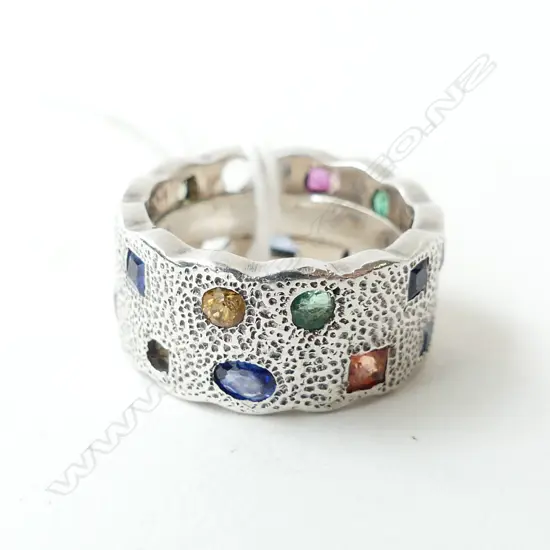 STG SILVER MULTI GEM DRESS RING  4 STONES MISSING SIZE L