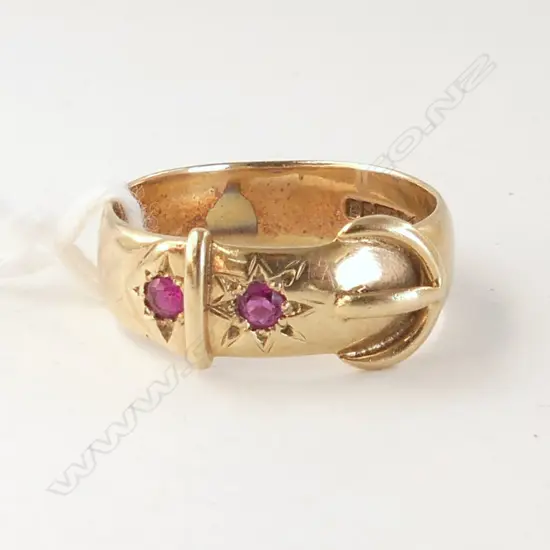 9ct RUBY BUCKLE RING  BIRM. MARKS  4.6gm SIZE Q 1/2