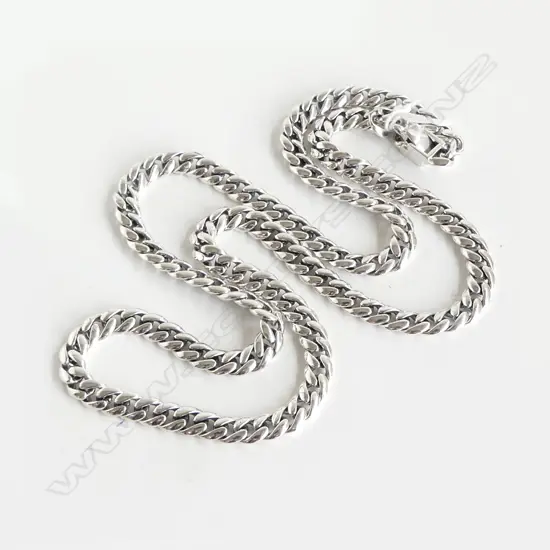 MODERN HEAVY SILVER LONG CURB LINK NECK CHAIN L.600mm rectangular clasp 65gms